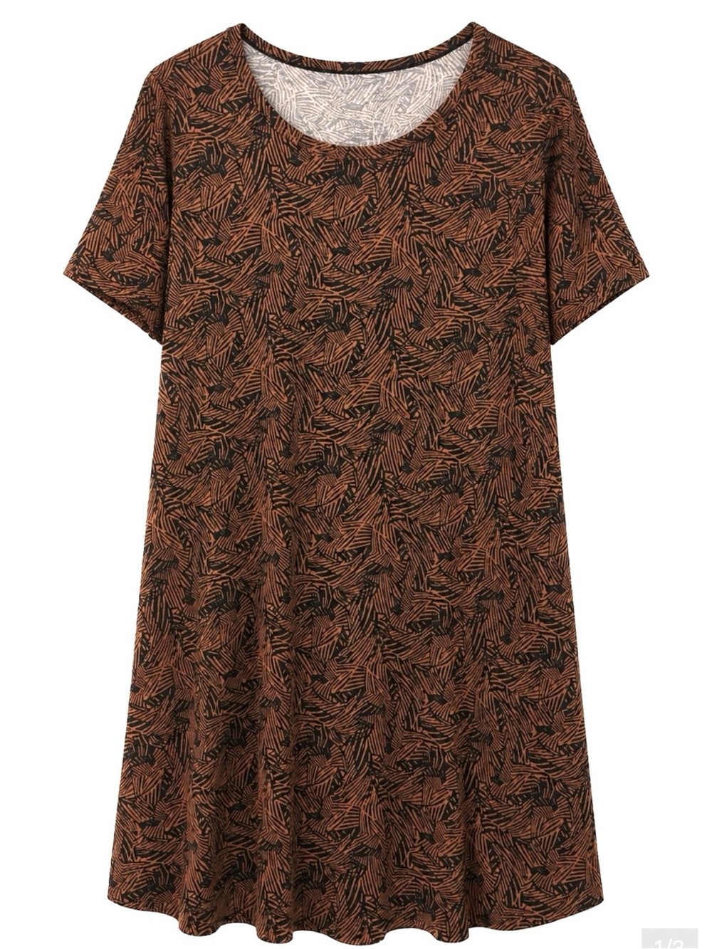 Women's Brown Leaf-Print Short Sleeve Nightdress